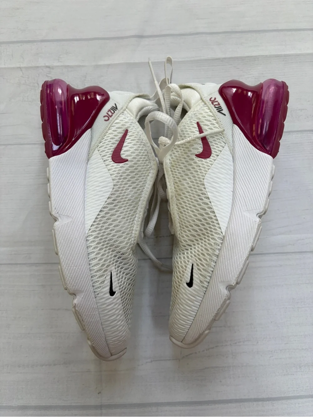Nike White and Burgundy/Pink Air Max 270 Sneakers